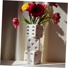 White & Silver Maximalist Decor Triple Dice Vase White Body + Silver Dots