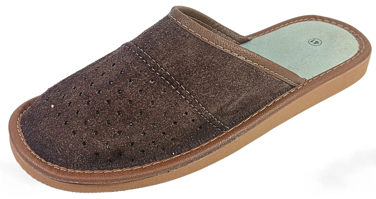 Herren Leder Hausschuhe Veloursleder Pantoffeln Schlappen Latschen Braun Gr40-46