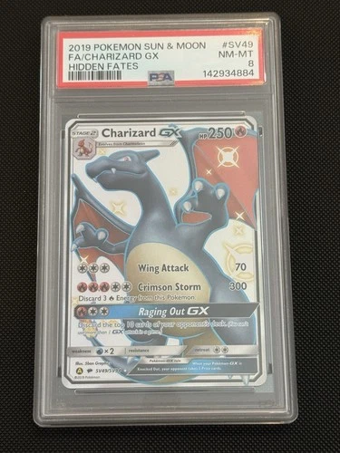 2019 POKEMON SUN & MOON HIDDEN FATES #SV49 FULL ART/CHARIZARD GX PSA 8
