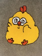 Handmade Latch Hooked Rug Cartoon Chicken Yellow Red Black White