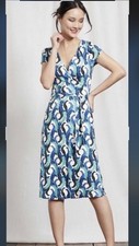 Boden wrap Dress blue White Print Sz 2 XS