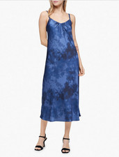 Calvin Klein Womens Sleeveless Long Slip Dress in Blue Tie Dye Sz 14