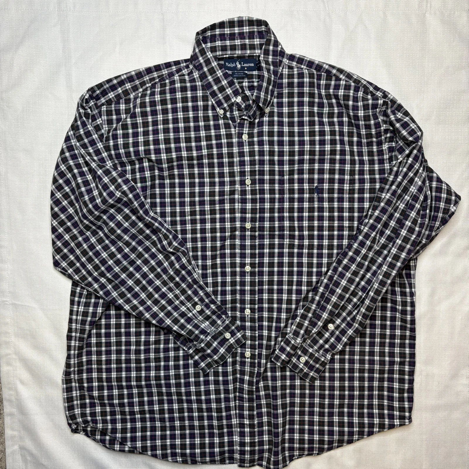 Polo Ralph Lauren mens shirt large McMeel Plaid Button Front Classic Fit blue