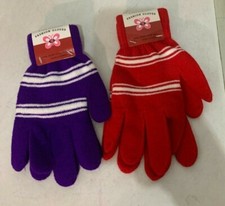 2 Pairs of Fashion Stretch Knit Gloves One Size Fits All Purple/White Red/White