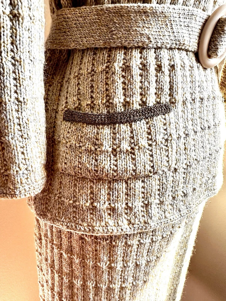 Conjunto de Falda Suéter De Colección Sydney Tejido Lana Dorado Plata Metálico Elastizado Años 60 Raro Foto 4 de 4