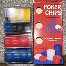 Vintage Poker Chips 100 Count Crisloid Heavy Plastics Made in USA Game Pieces