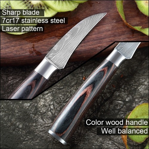 Paring Knife Kitchen Curved Slicing Peel Fruit Vegetable 7Cr17 Steel Wood Handle - Picture 4 of 24