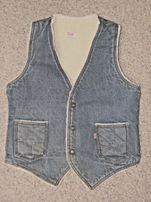 Levi's DENIM VEST  Men Size Medium Orange Tab Sherpa Lined USA Vintage 70s 80s