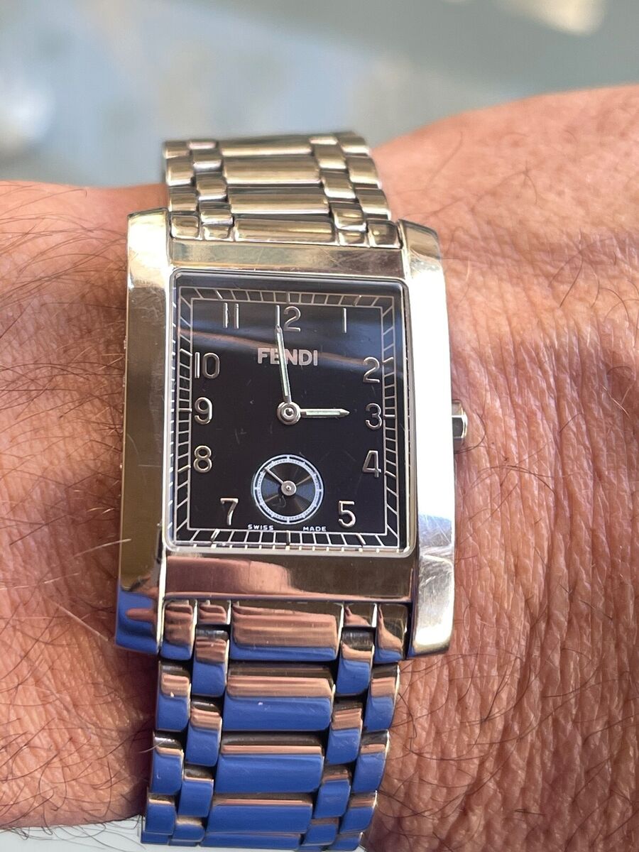 Fendi Orologi Watch Silver Tone & Black Dial Lady Watches Fendi Orologi Watch Silver Tone & Black Dial Lady Watches
