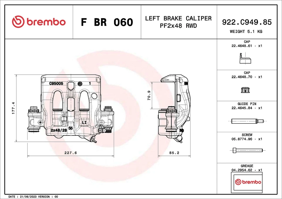 Fits Mercedes Sprinter 2018- 2.1 CDi 3.0 Brake Caliper Front Left Brembo #1 - Image 4 of 4