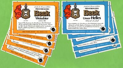 5 x 2 Bieretiketten 1980er Brauerei Beck 96170 TRABELSDORF Lisberg *T155a