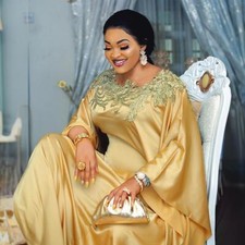 African Satin Kaftan Oversize Women Long Dress Loose Robe Dashiki Gown Cocktail