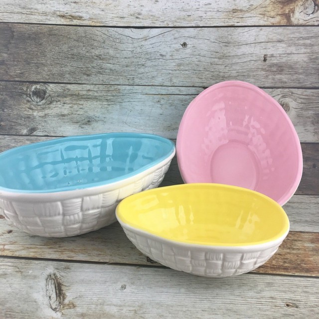 HOME EASTER Ceramic Egg Pastel Basket Weave Nesting Mixing Serving Bowl Set 3 eBay