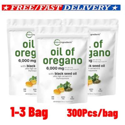 1/2/3X Micro Ingredients Oil of Oregano Softgels 6000mg Per Serving,300Ct 2in1.