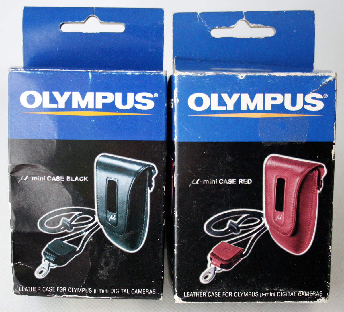 2X OLYMPUS LEATHER CASE RED & BLACK m μ-mini DIGITAL CAMERAS NEW