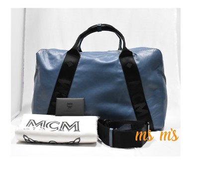 NWT MCM Stadt Large BLUE Lambskin Leather Duffel Tote Bag