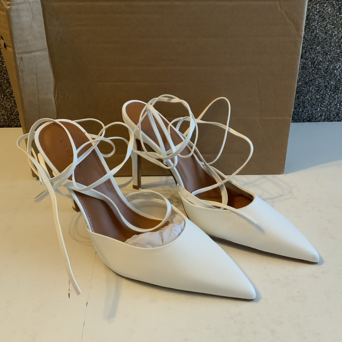 ASOS DESIGN Pride strappy tie leg heeled sandals in White size UK New In  Box