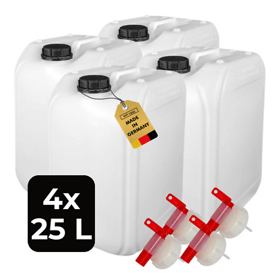 ABACUS  4x 25 Liter Wasserkanister Natur Chemiekanister Auslaufhahn und Deckel