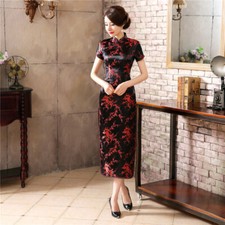 Women Silk Satin Qipao Dress Chinese Traditional Long Cheongsam Party Costume