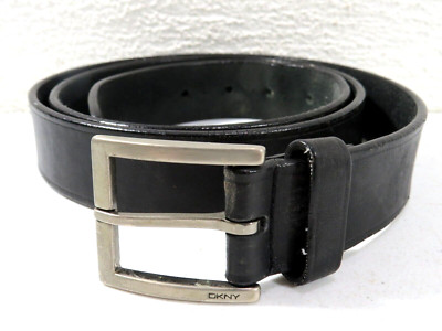 DKNY Black Leather Belt Mens 40 Silver Tone Buckle | eBay display picture 2