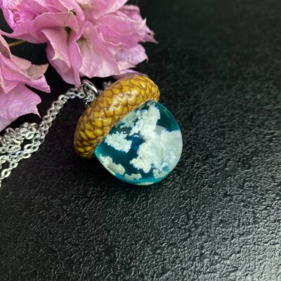 Acorn pendant, acorn necklace, resin cloud necklace, Cloud necklace