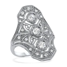 ART DECO STYLE CUBIC ZIRCONIA 925 STERLING SILVER ANTIQUE STYLE RING       1149Z