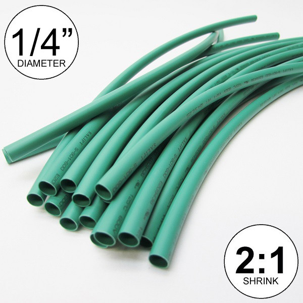 1/4" ID Green Heat Shrink Tube 21 ratio 0.25" (14x9" = 10 ft) inch