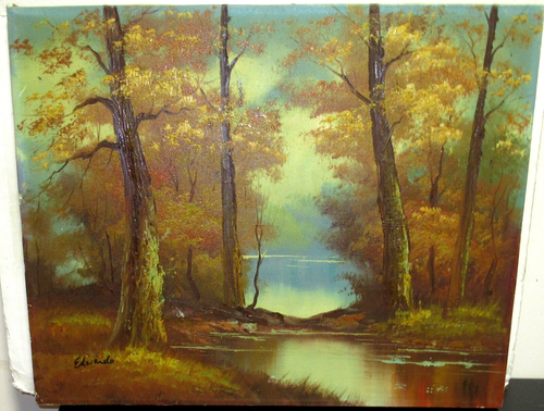 EDWARDO ORIGINAL OIL ON CANVAS RIVER TREE LANDSCAPE PAINTING UNFRAMED - 第 1/7 張圖片