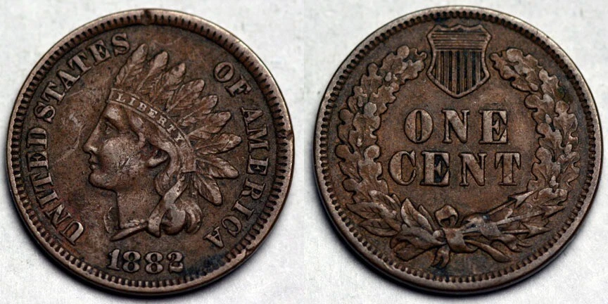 1882  Indian Cent - Misplaced Date - Digits in Pearls - Image 2 of 2