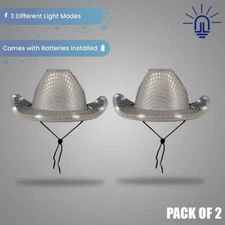 LED Cowboy Hat Sequin White | Flashing Cowgirl Light Up Hat 3 Modes Party Rave