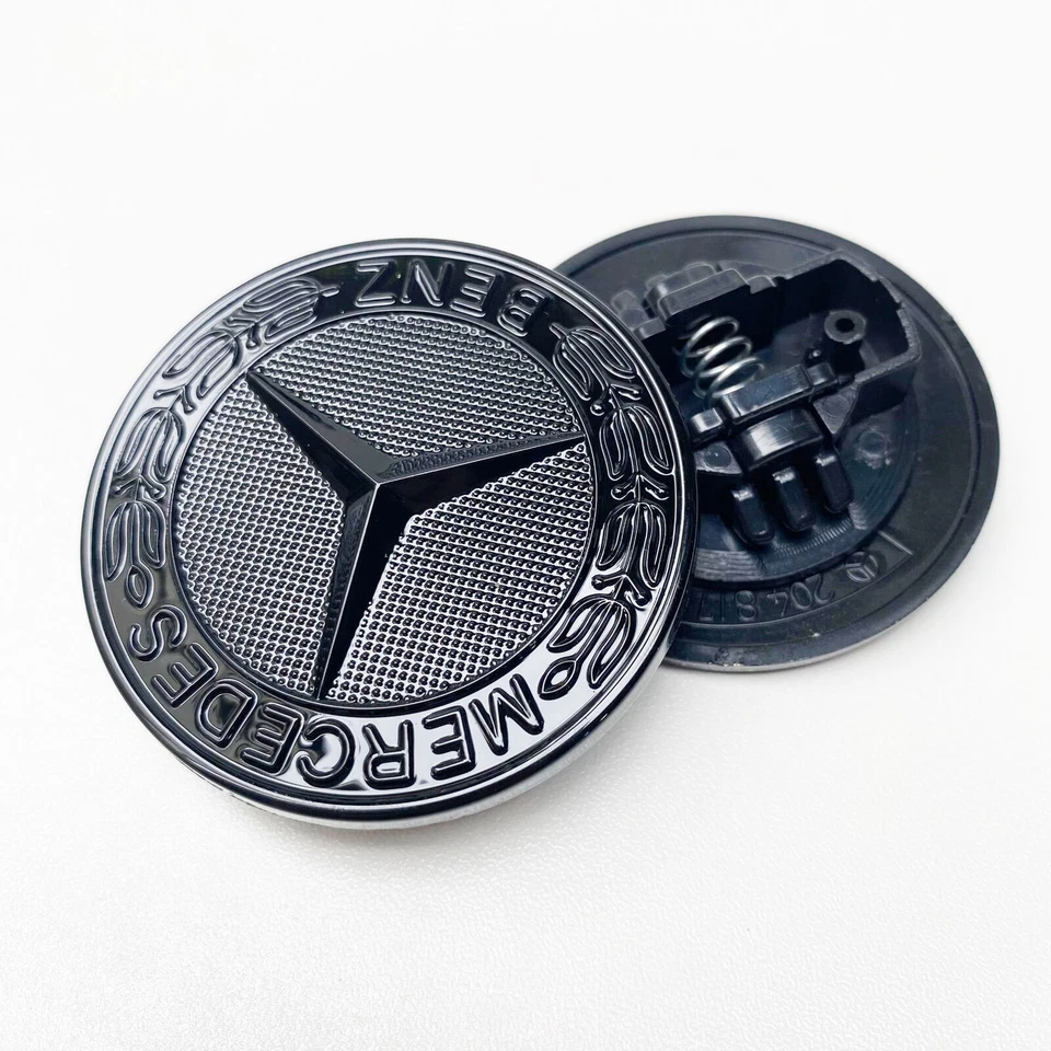 57mm Glossy Black Flat Hood Ornament Badge Emblem For Benz C-class W205 NEW - Image 3 of 3