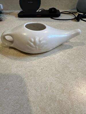 NETI POT Himalayan Institute White Ceramic Lotus Flower & Water