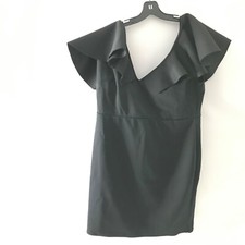 True Violet Women Size 20 Bow Detail Mini Dress Black Ruffled Stretch Solid New