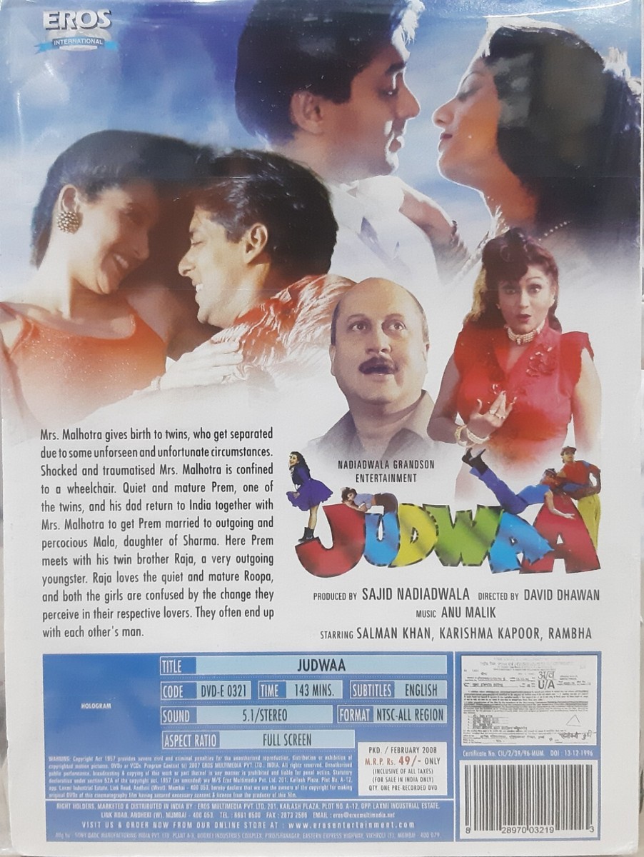 Judwaa Bollywood Hindi Movie DVD