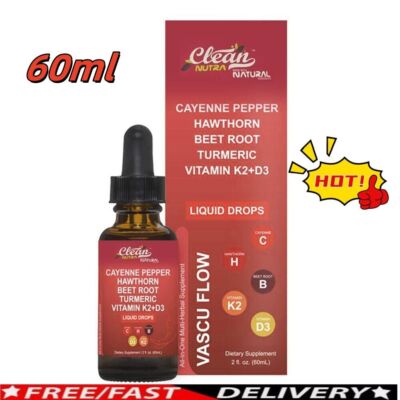 Vascu Flow Cayenne Pepper Drop Liquid Hawthorn Beef Root Turmric Vitamin K2+D3&