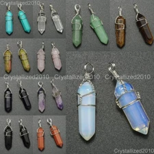 Natural Gemstone Hexagonal Point Reiki Chakra Pendant Necklaces Beads Wire Wrap