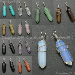Natural-Gemstone-Hexagonal-Point-Reiki-Chakra-Pendant-Necklaces-Beads-Wire-Wrap