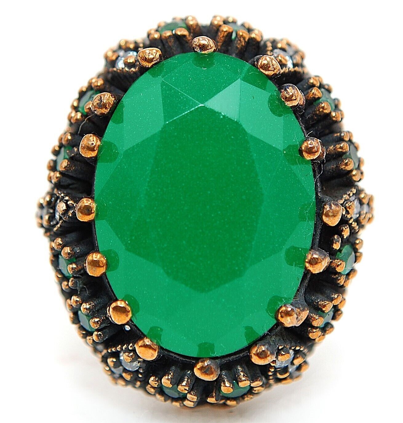 12CT Treated Emerald 925 Sterling Silver Ottoman Empire Style Ring Size 8.5 HB2-1