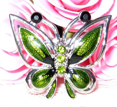Superbe Broche Papillon En Métal Argenté Avec émail Et Strass - Neuve Sans Emballage