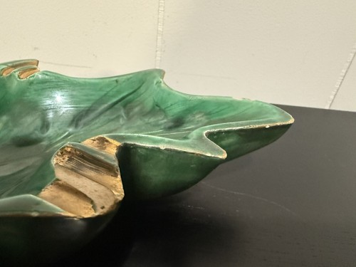 MCM Vintage Leaf Shaped Green Ashtray Ceramic 12x6 Inches AS IS - Picture 5 of 8