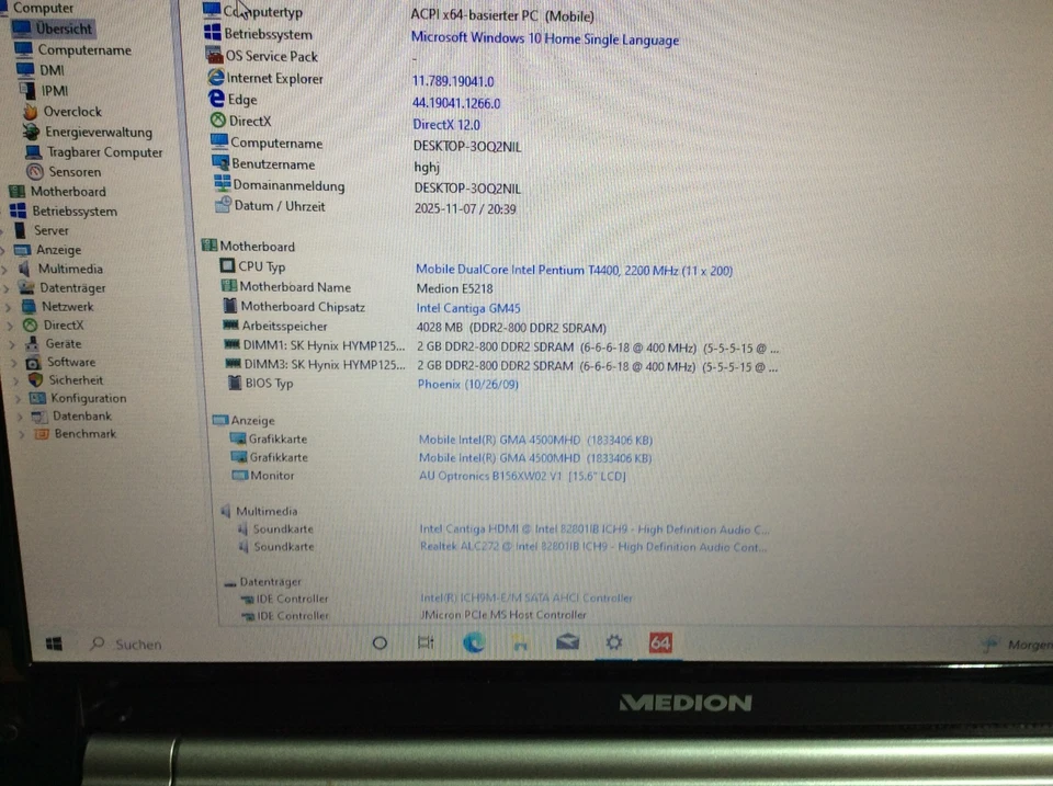 Medion Akoya E5218 (MD 98120) – Pentium T4400 / 4 GB DDR2 / 500 GB HDD / 15,6" - Bild 2 von 4