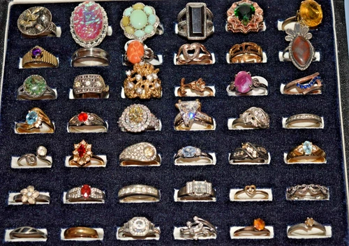Vintage Estate Costume Jewelry LOT 42 RINGS ALL Wearable 15 Marked