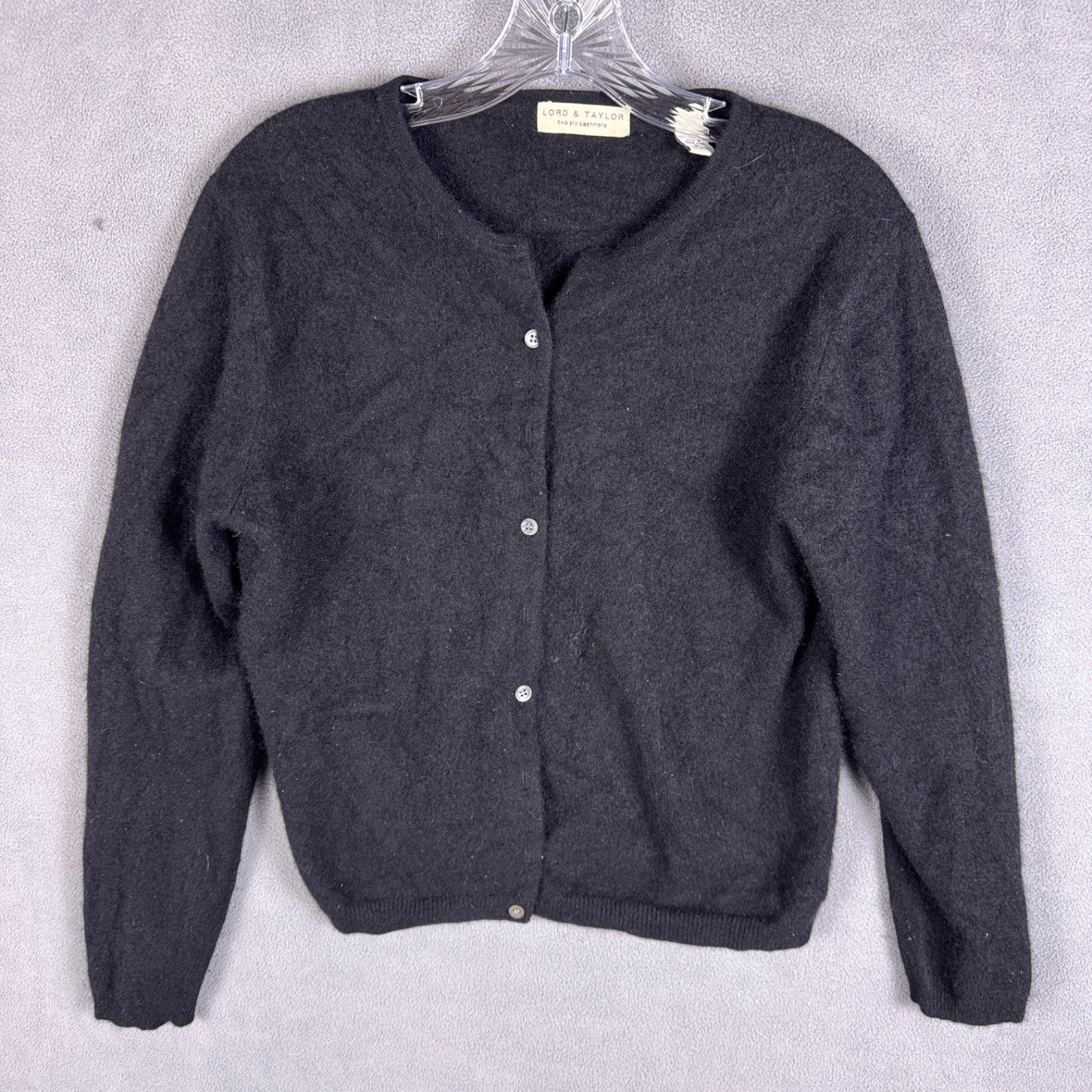 Lord & Taylor Cashmere Two Ply Black Cardigan Buttons Soft Sweater Size XL Read!