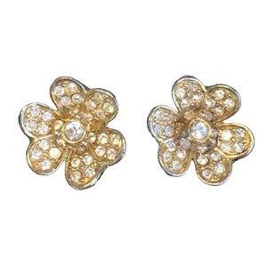 Authentic Anthropologie 14k Gold Plated Cubic Zirconium Pave Heart Floral Stud Earrings