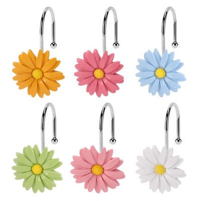 Daisy Shower Curtain Hooks 12 Pcs 6 Colors Rust-Proof Metal Rings Scandinavia