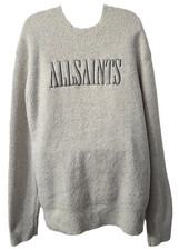 AllSaints Carson Crew Neck Sweater L Men Rib Knit Logo Stretch Chunky Embroidery