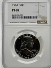 1963 NGC PF68 Franklin Half Dollar Silver Proof 50C 90% Silver Coin