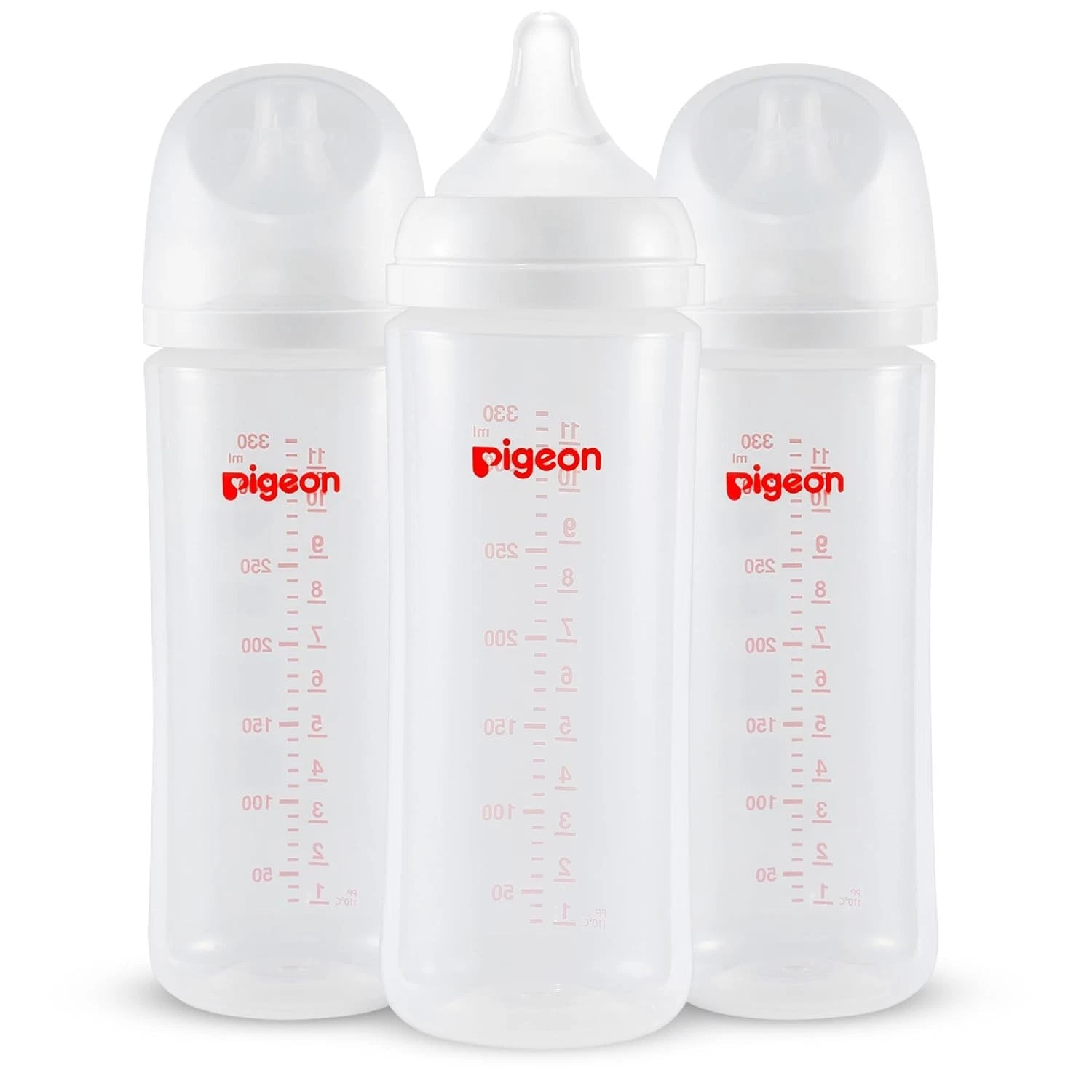 Pigeon Wide Neck Nursing 3 PP Bottles 11.2 Oz Anti-Colic with 3 L Nipples