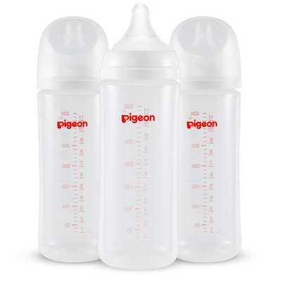 Pigeon Wide Neck Nursing 3 PP Bottles 11.2 Oz Anti-Colic  with 3 L Nipples