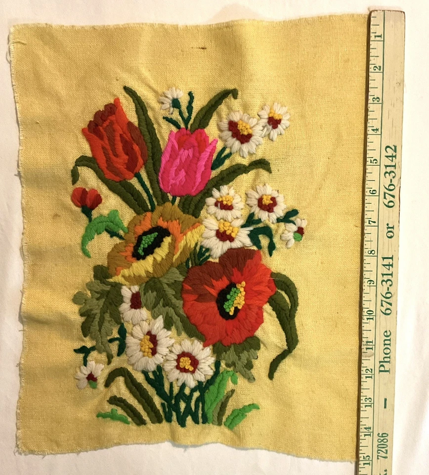 Vintage 70s “Brillance” Floral Crewel Embroidery Art Completed 11x14 Wool Yarns - Image 4 of 4